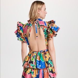 Love the Label NYC V Neck Ruffle Backless Maxi Dress Penelope Print XS